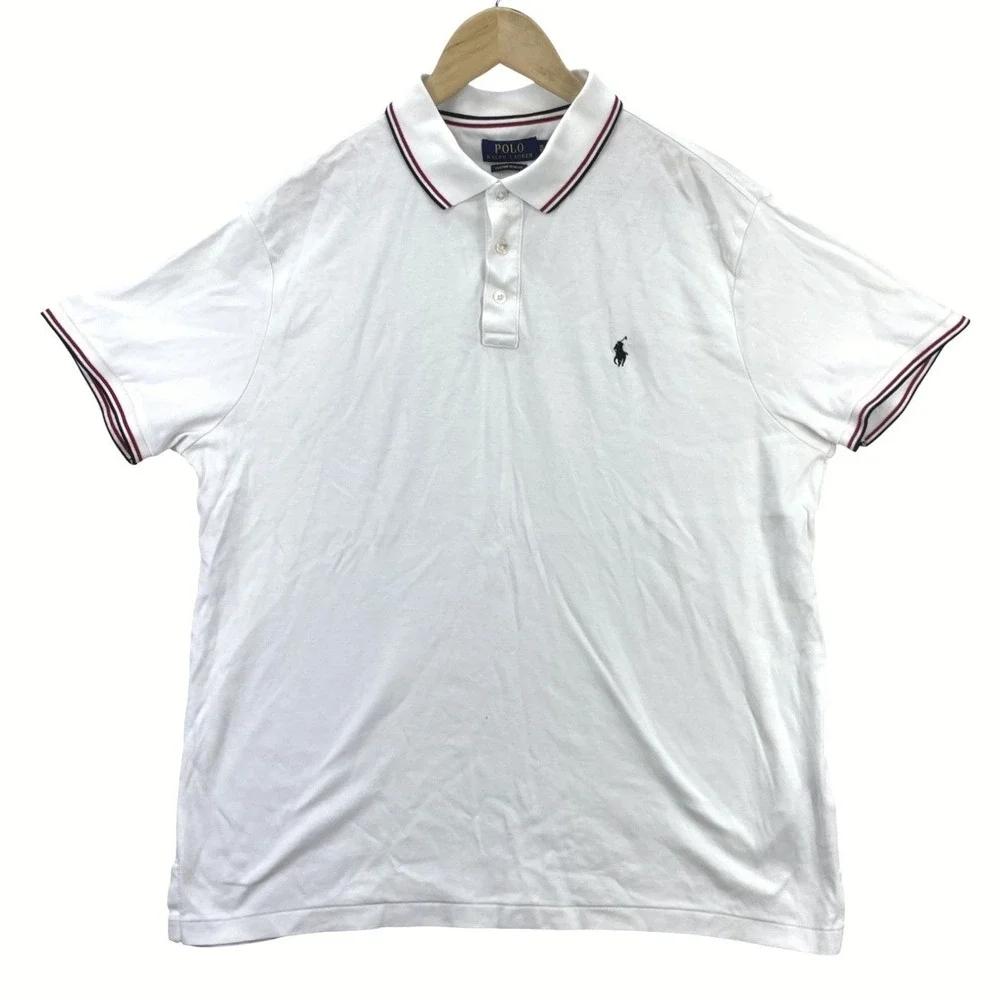 Polo Ralph Lauren Custom Slim Fit Polo Shirt Mens XL White Striped Collar Preppy